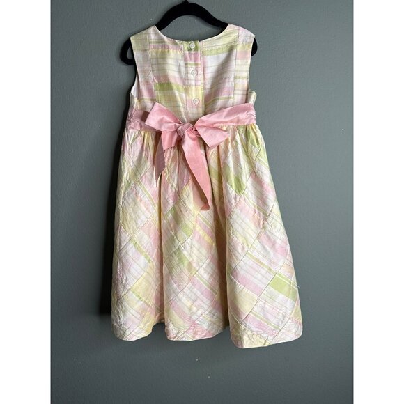 Janie and Jack 100% Silk Plaid Girls 6 Sleeveless Pastel Bow Dress - Picture 3 of 8